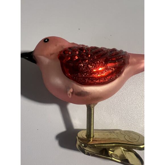 Old World Christmas Clip On Feathered Bird Beautiful! Pink White Tail - Picture 2 of 9